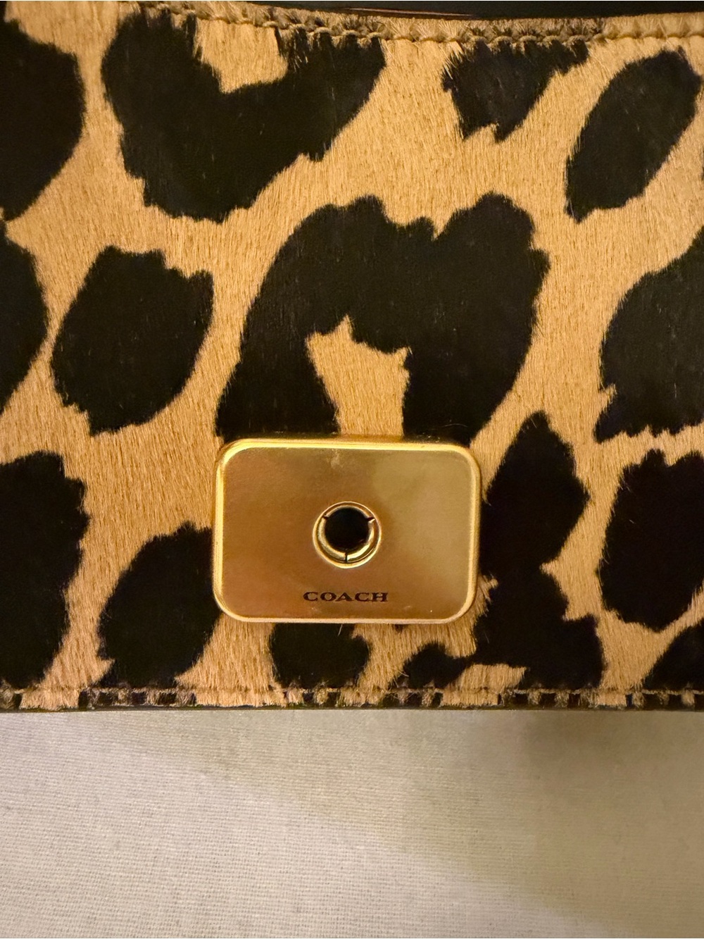 COACH Calf hair Leopard-Print Crossbody with Gold Color C' Accent - Black/Tan - Picture 5 of 5